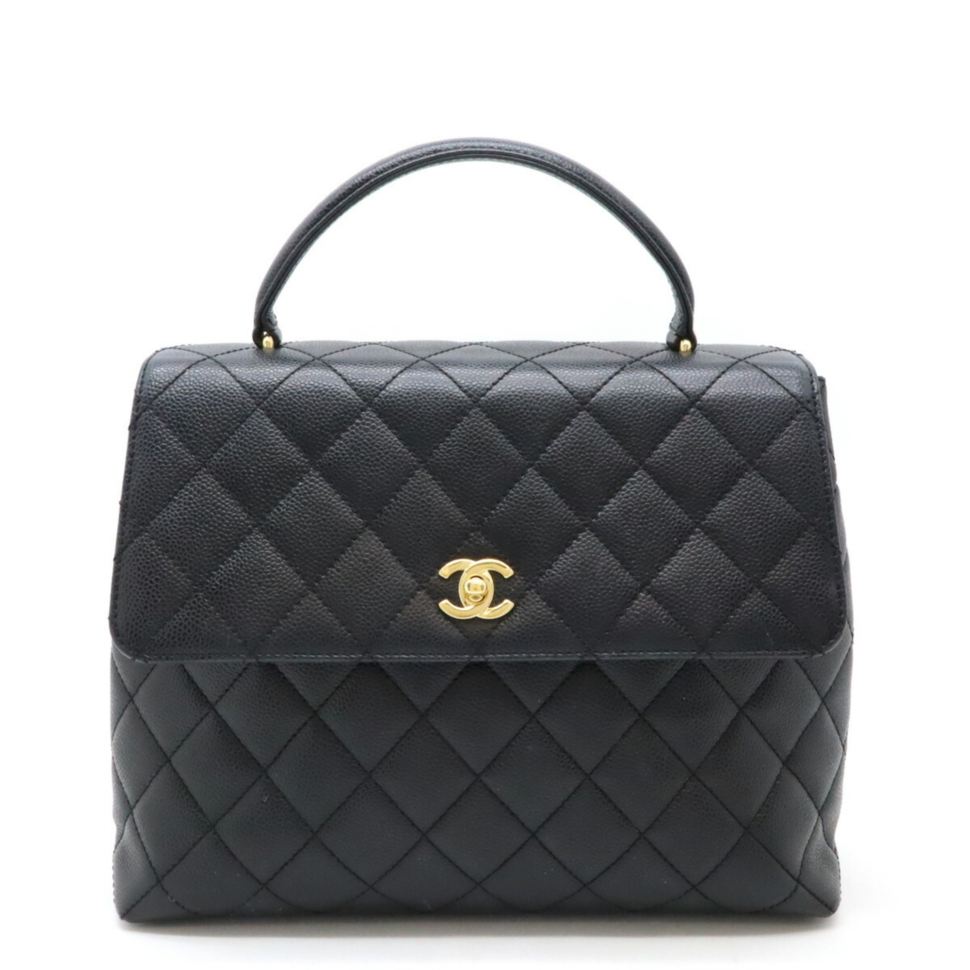 CHANEL Matelasse Coco Mark Handbag Caviar Skin Leather Black A12397