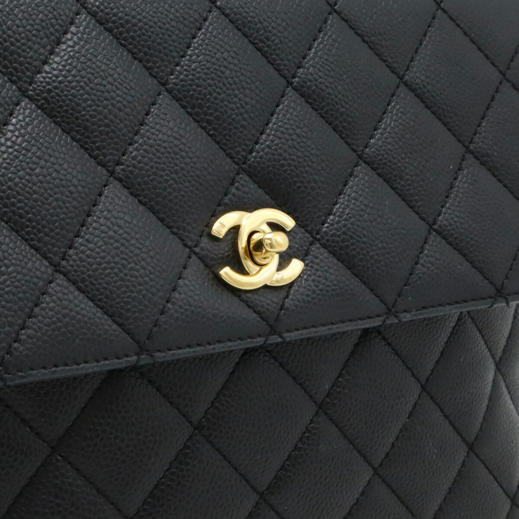 CHANEL Matelasse Coco Mark Handbag Caviar Skin Leather Black A12397