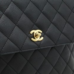 CHANEL Matelasse Coco Mark Handbag Caviar Skin Leather Black A12397