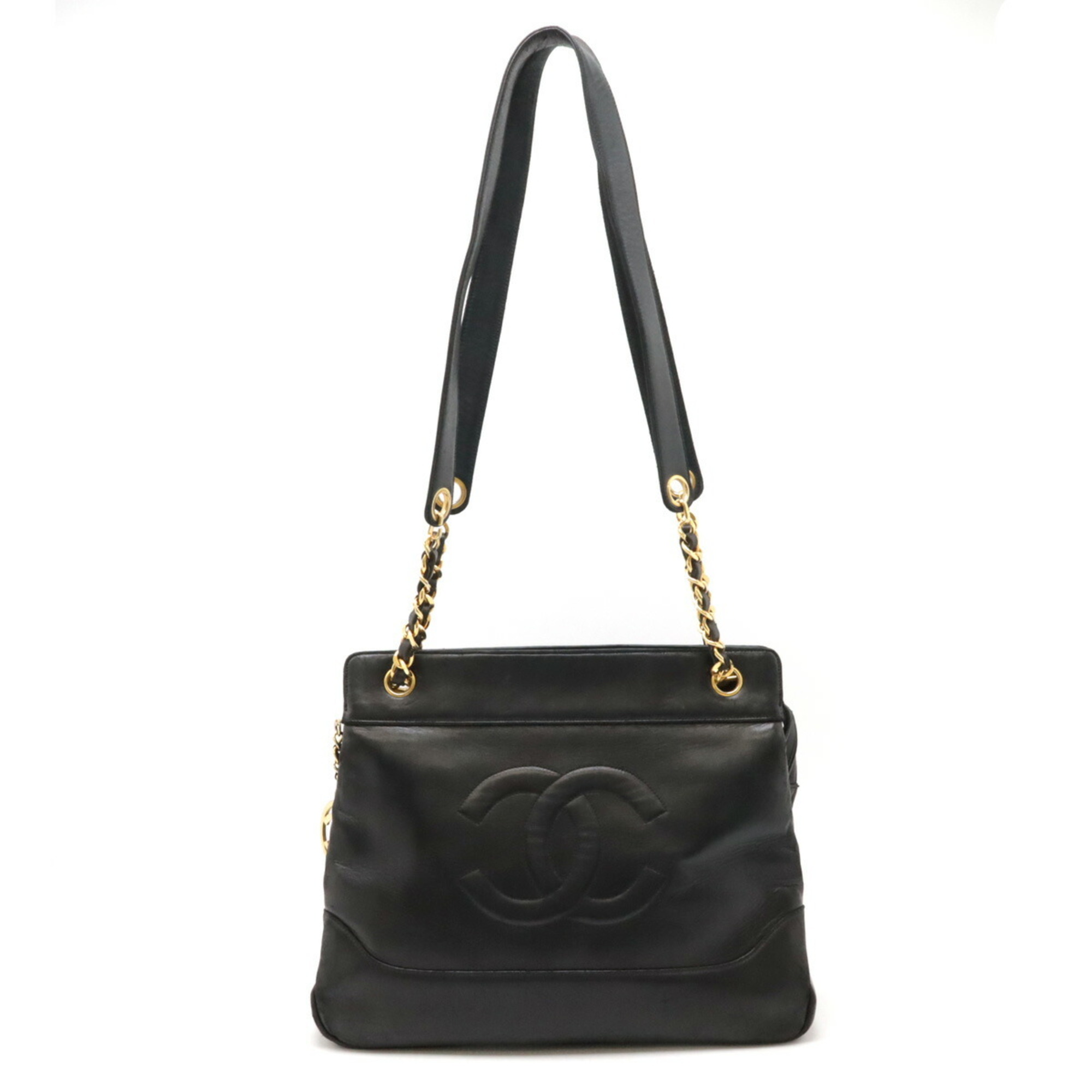 CHANEL Coco Mark Tote Bag Chain Shoulder Leather Black