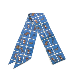 Hermes Twilly Couvertures et tenuesde Jour Horse Blanket Scarf Silk 85cm Blue Women's