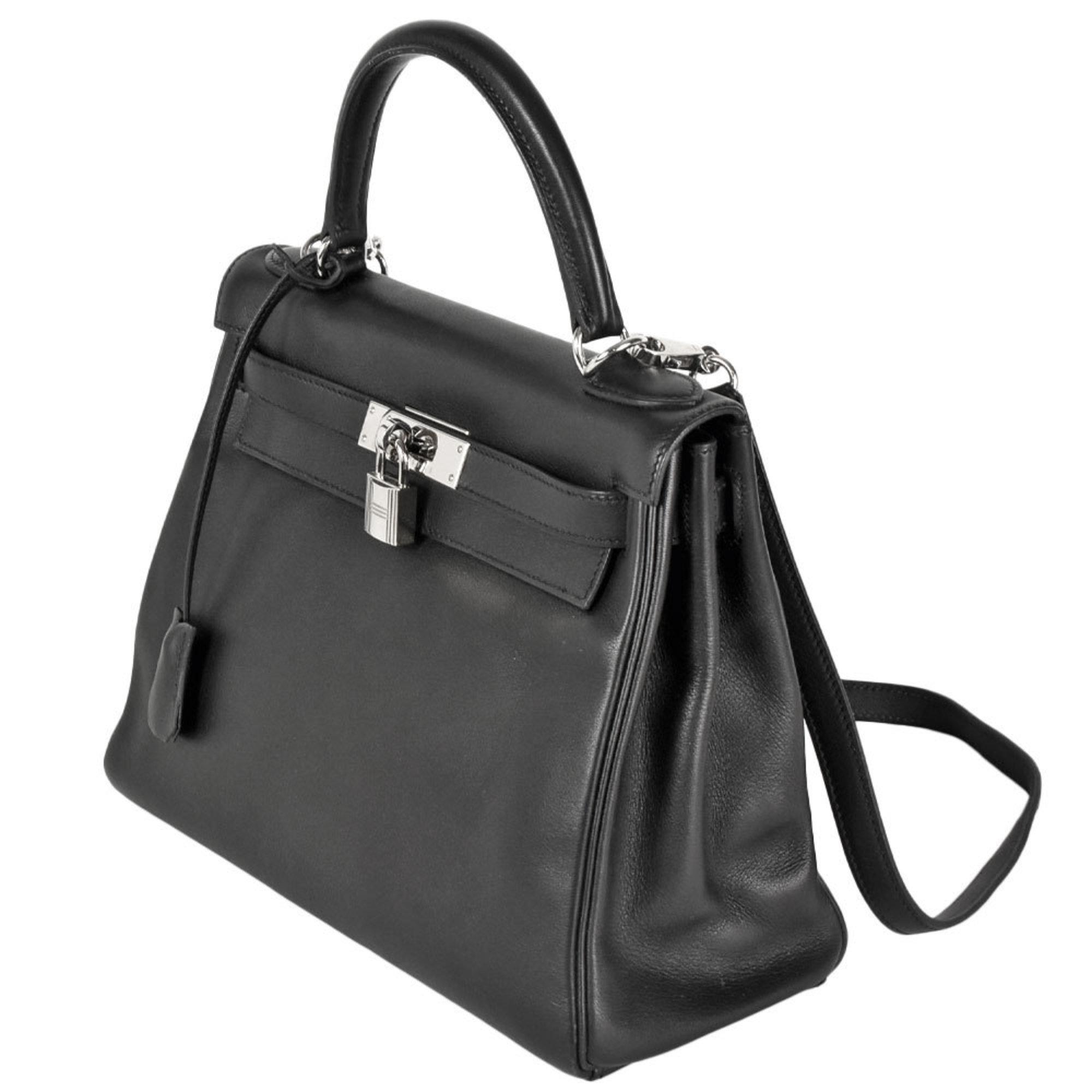 Hermes Kelly 28 Handbag Swift J Stamp (manufactured in 2006) Black