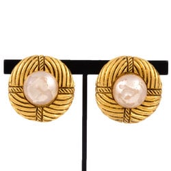 CHANEL Round Earrings, Faux Pearl, GP, Women's, Circle