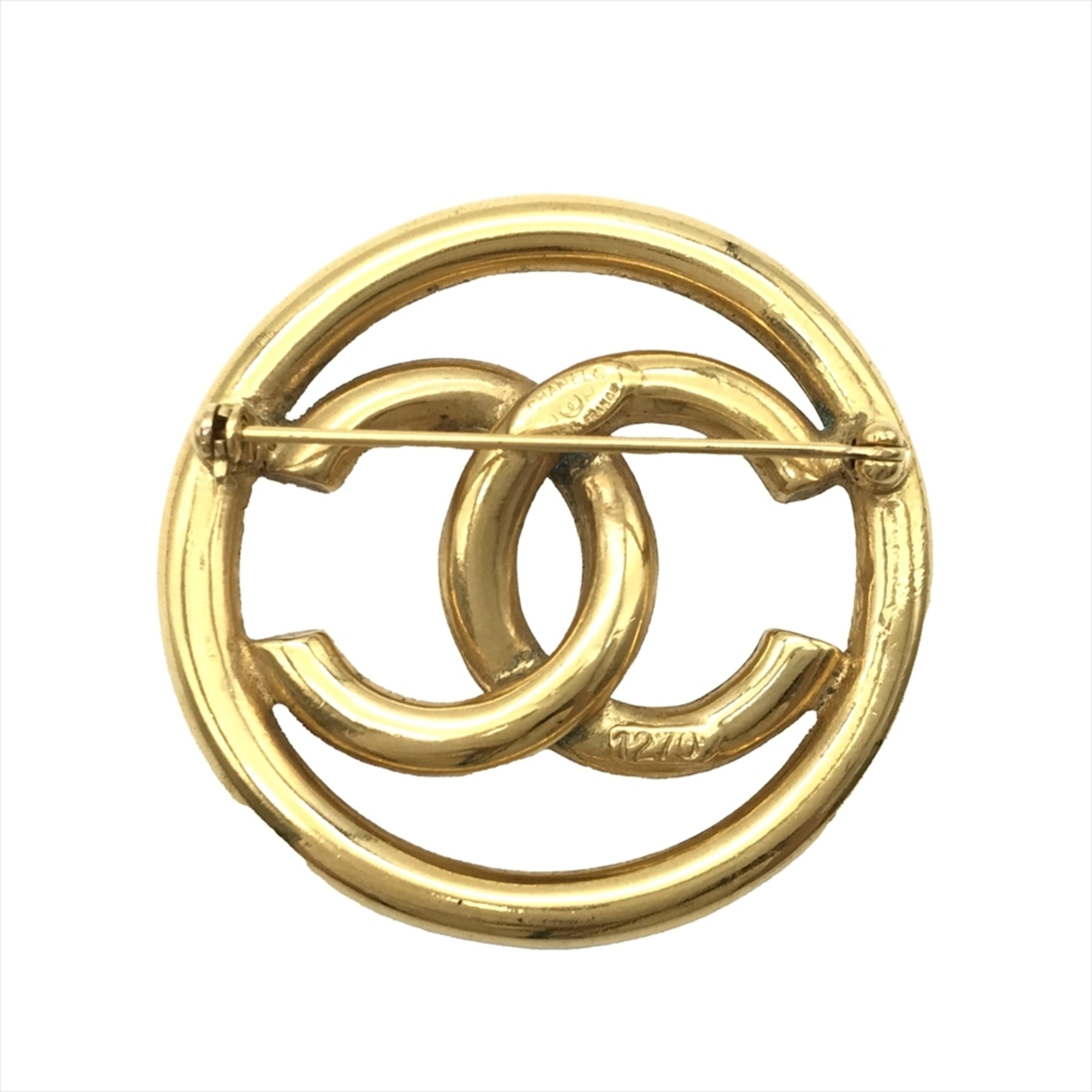 CHANEL Coco Mark Round Circle Brooch 93P 1270 GP