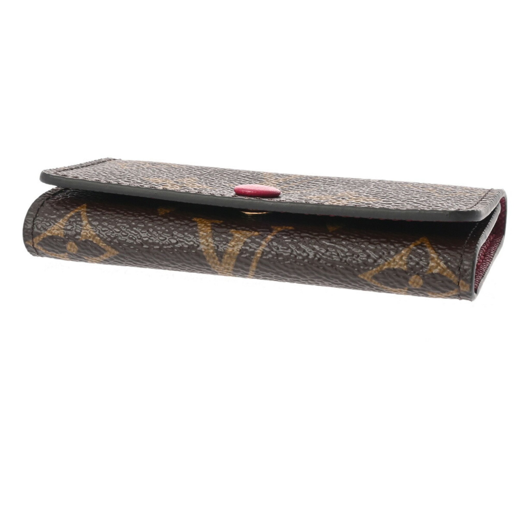 LOUIS VUITTON Louis Vuitton Monogram 4-Key Case Fuchsia Brown M60705 Unisex Canvas Key