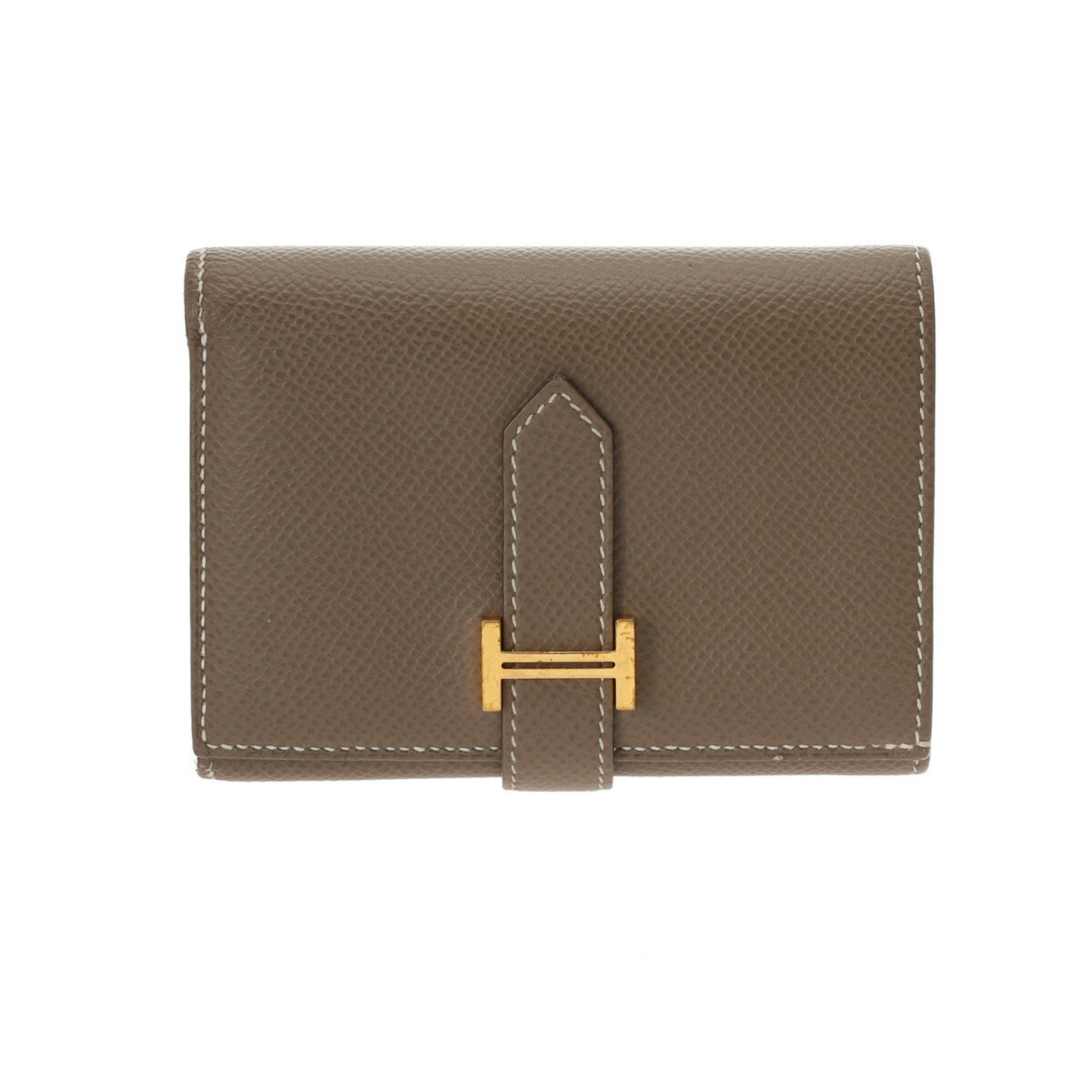 HERMES Bearn Combination Etoupe Z Stamp (around 2021) Women's Epsom Leather Tri-Fold Wallet