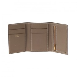 HERMES Bearn Combination Etoupe Z Stamp (around 2021) Women's Epsom Leather Tri-Fold Wallet