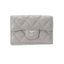 CHANEL Timeless Classic Small Wallet Grey AP0230 Women's Lambskin Tri-fold