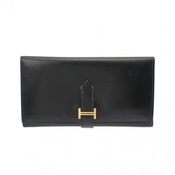 HERMES Hermes Bearn Black □I stamp (around 2005) Unisex Box calf leather tri-fold wallet