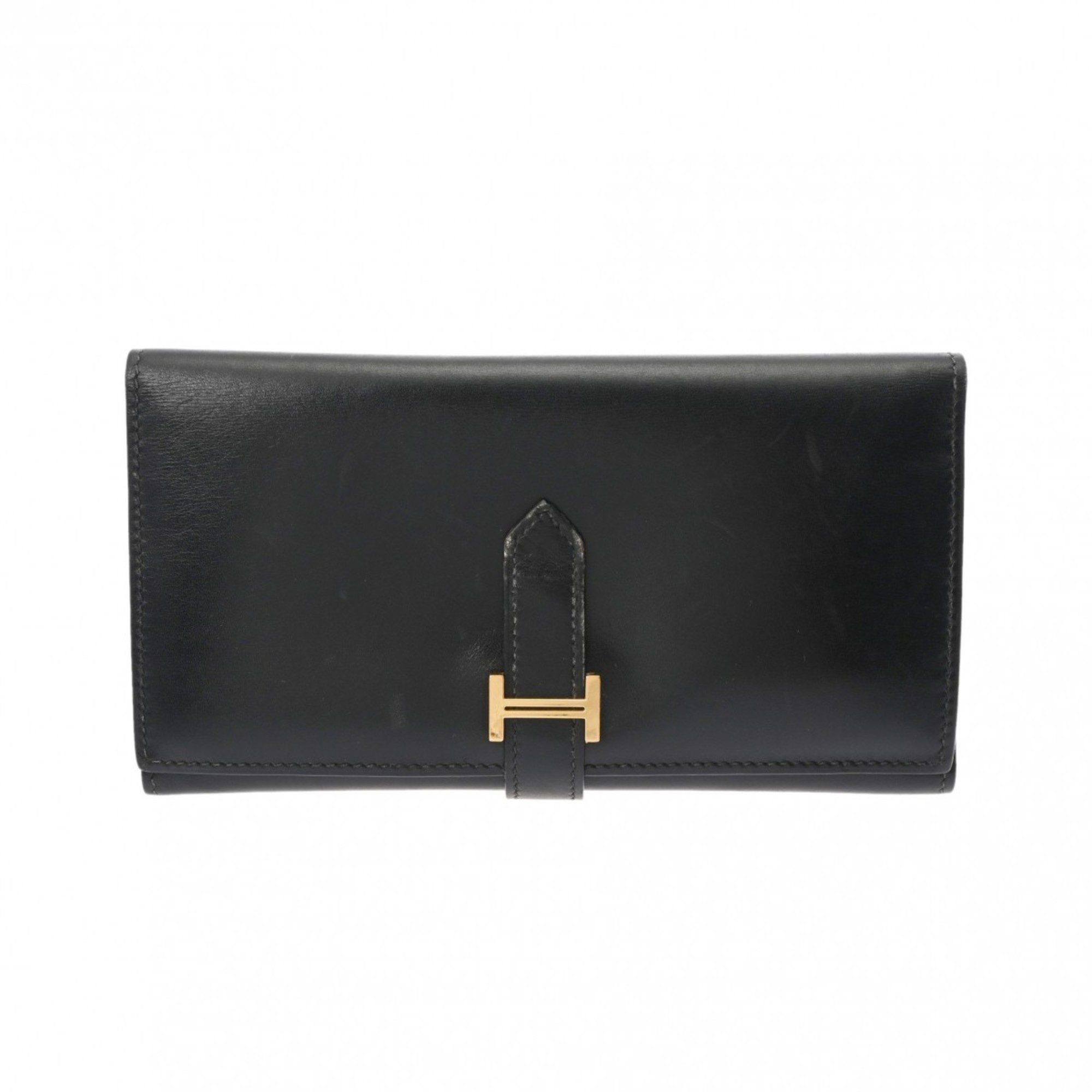 HERMES Hermes Bearn Black □I stamp (around 2005) Unisex Box calf leather tri-fold wallet