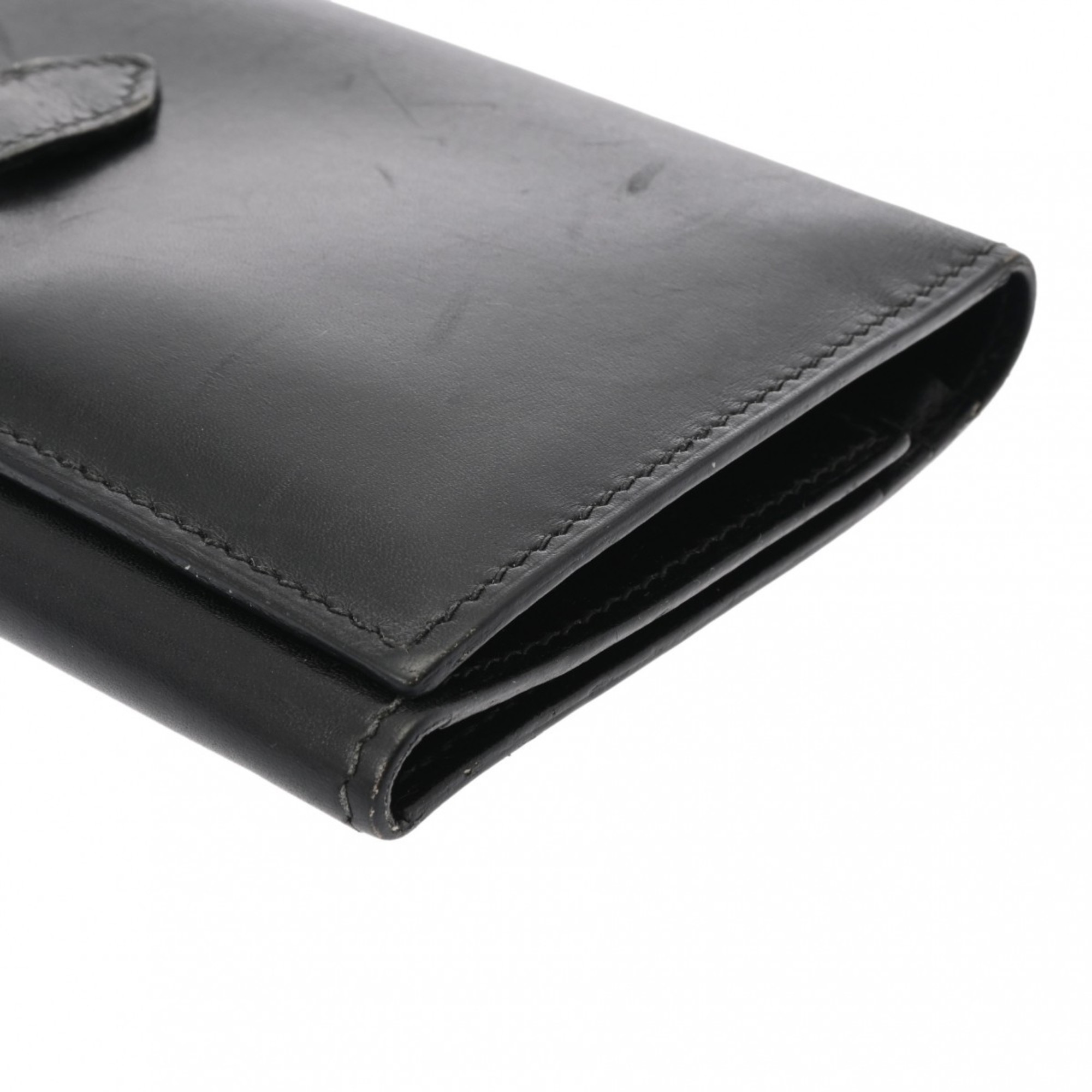 HERMES Hermes Bearn Black □I stamp (around 2005) Unisex Box calf leather tri-fold wallet