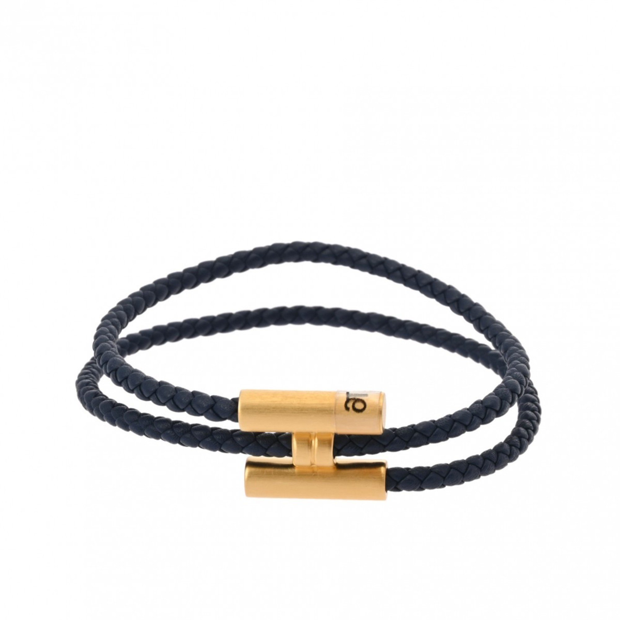 HERMES Hermes Leather Bracelet Tournitrese Gold/Navy Women's GP/Leather