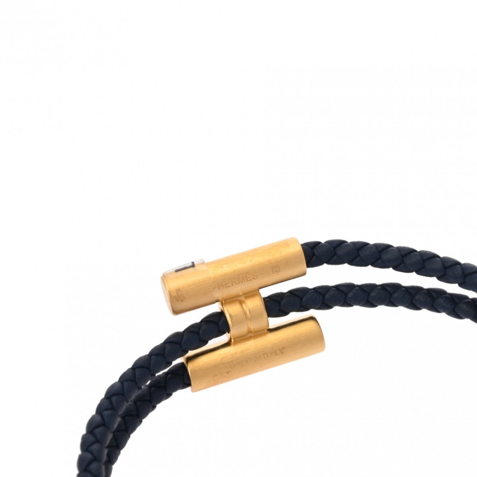 HERMES Hermes Leather Bracelet Tournitrese Gold/Navy Women's GP/Leather