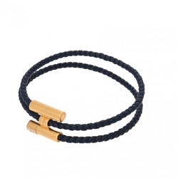 HERMES Hermes Leather Bracelet Tournitrese Gold/Navy Women's GP/Leather