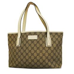 Gucci Tote Bag GG Supreme 211138 Leather Brown White Women's