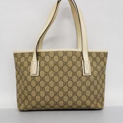 Gucci Tote Bag GG Supreme 211138 Leather Brown White Women's