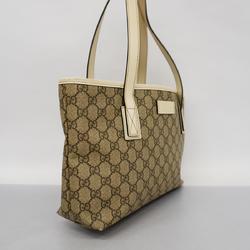 Gucci Tote Bag GG Supreme 211138 Leather Brown White Women's