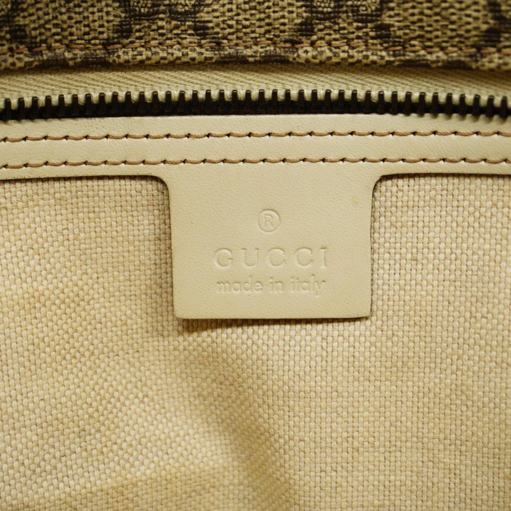 Gucci Tote Bag GG Supreme 211138 Leather Brown White Women's