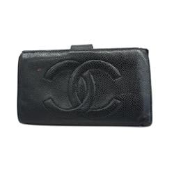 Chanel Long Wallet Caviar Skin Black Women's