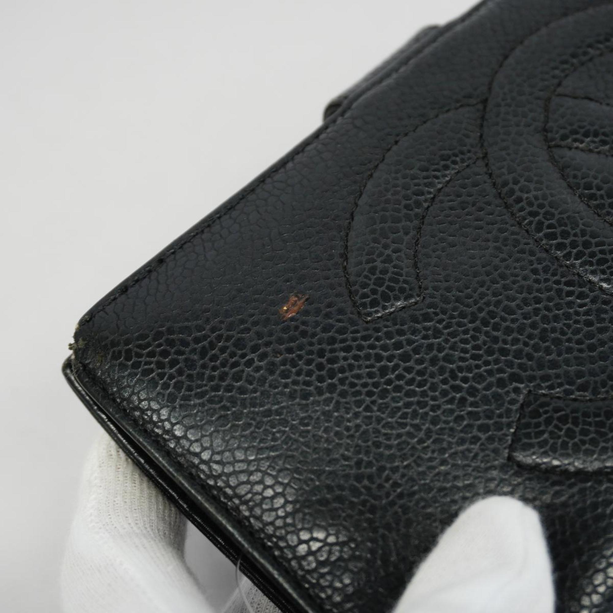 Chanel Long Wallet Caviar Skin Black Women's