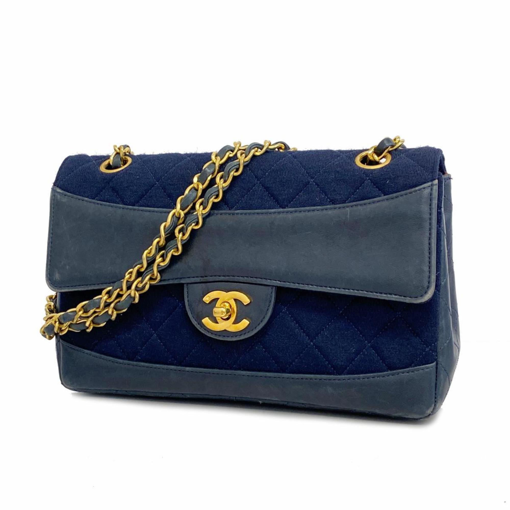 Chanel Shoulder Bag Matelasse W Chain Lambskin Navy Women's