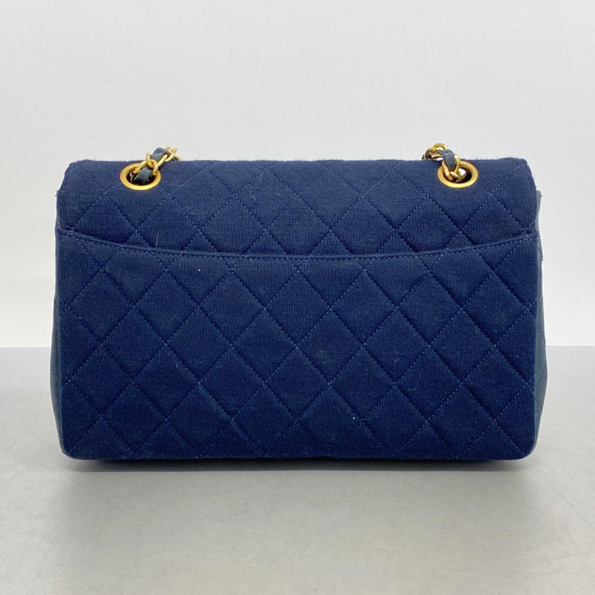 Chanel Shoulder Bag Matelasse W Chain Lambskin Navy Women's