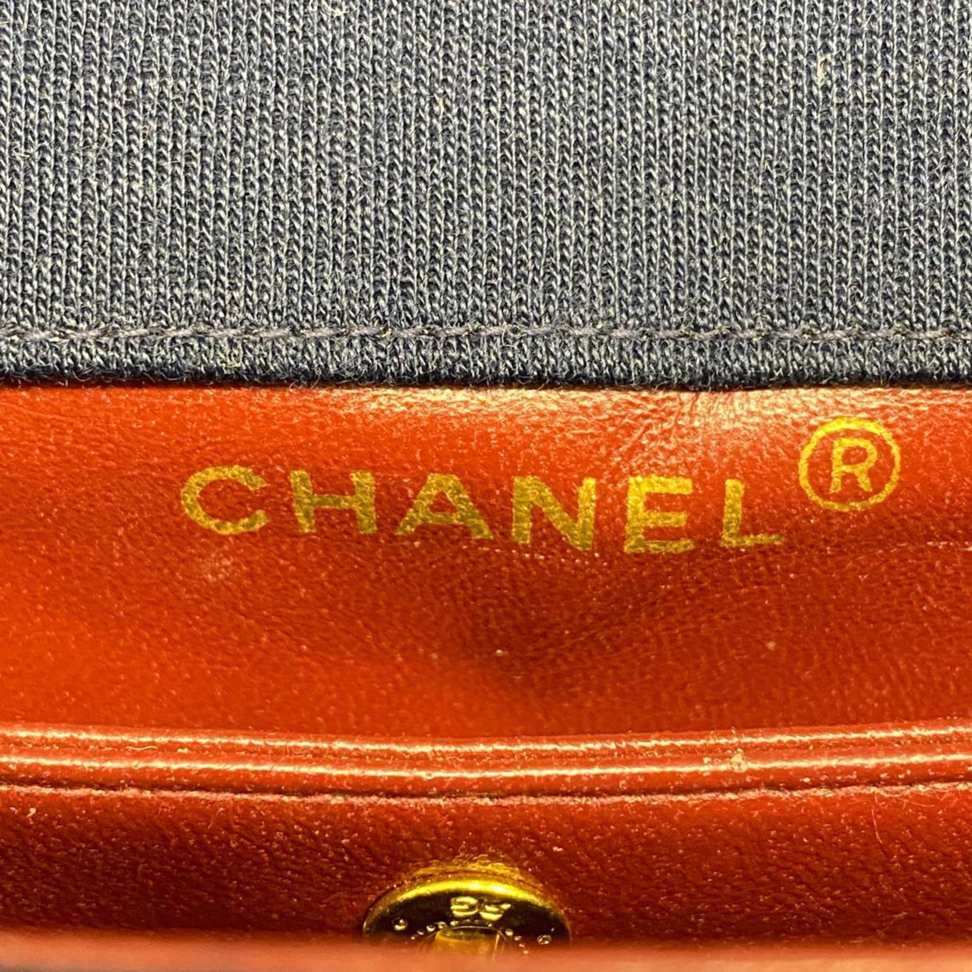 Chanel Shoulder Bag Matelasse W Chain Lambskin Navy Women's