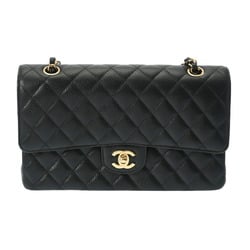 CHANEL Chanel Matelasse Chain Shoulder Double Flap 25cm Black Women's Caviar Skin Bag