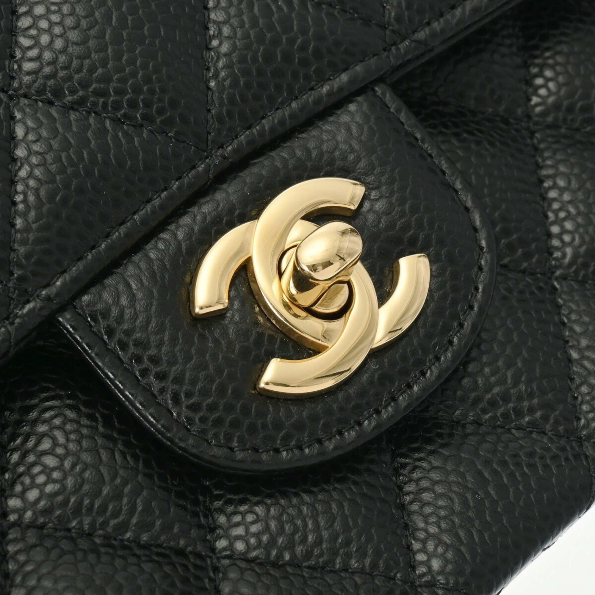 CHANEL Chanel Matelasse Chain Shoulder Double Flap 25cm Black Women's Caviar Skin Bag