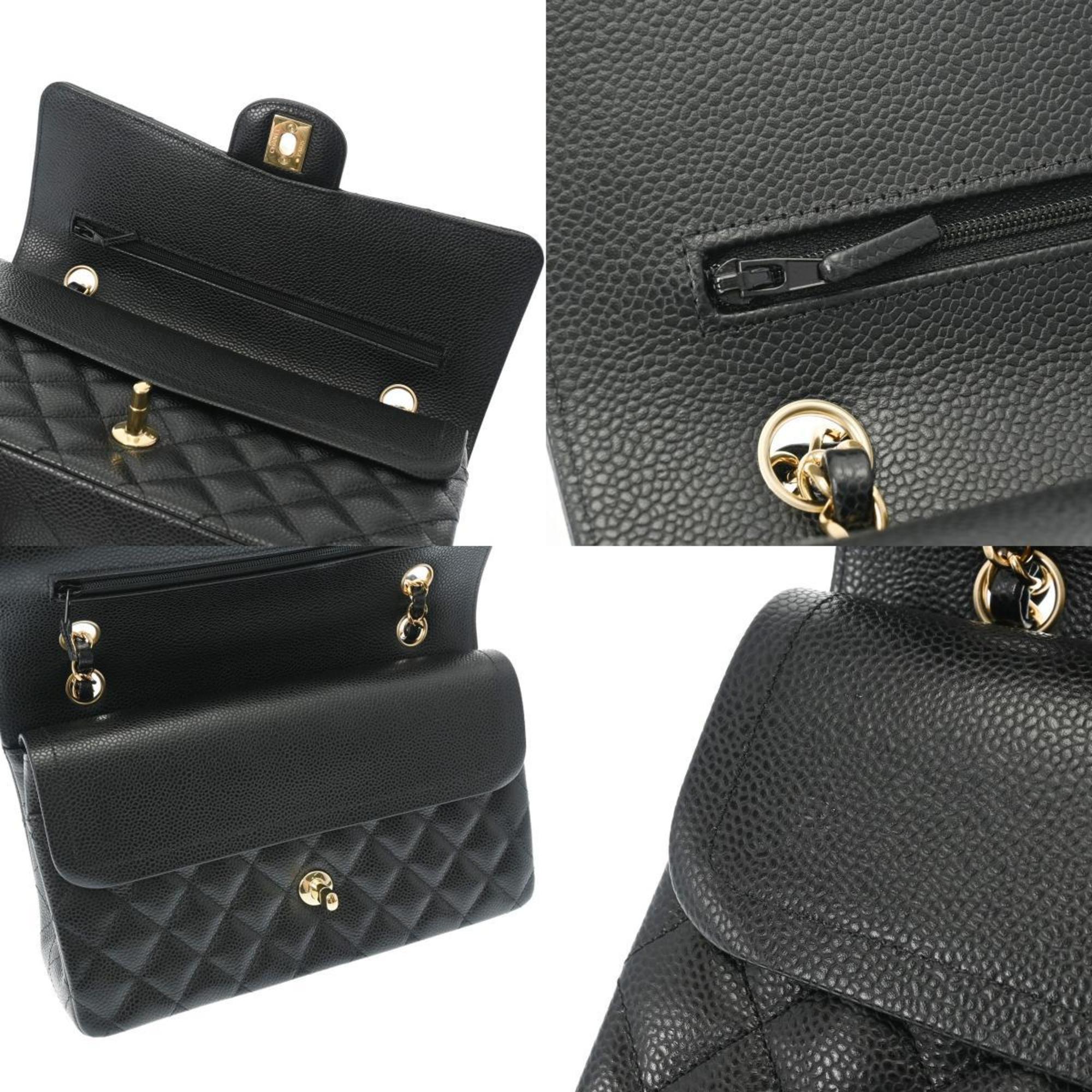 CHANEL Chanel Matelasse Chain Shoulder Double Flap 25cm Black Women's Caviar Skin Bag