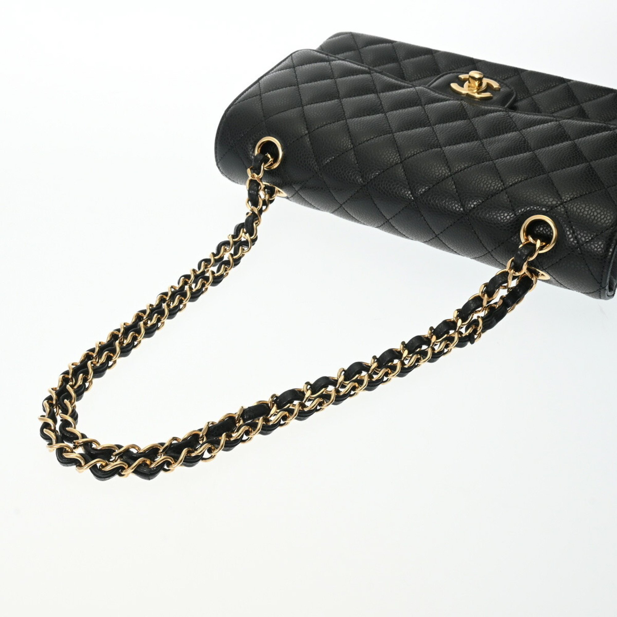 CHANEL Chanel Matelasse Chain Shoulder Double Flap 25cm Black Women's Caviar Skin Bag