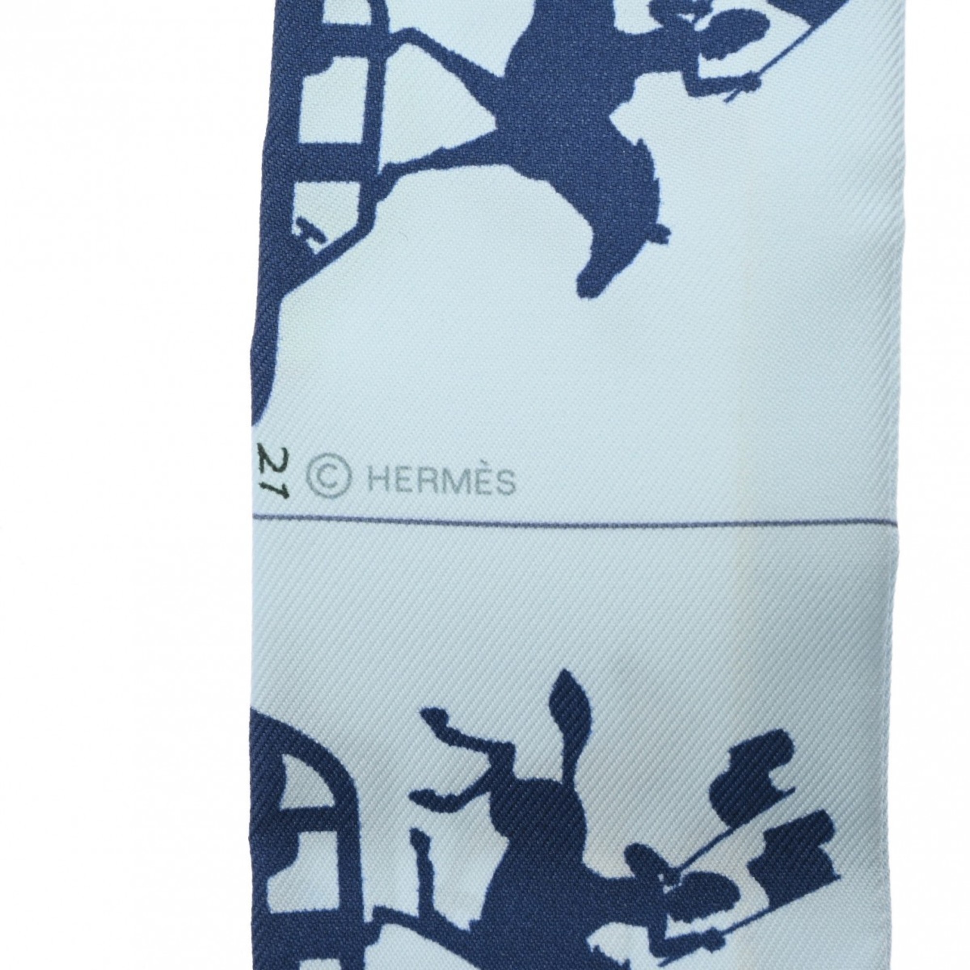 HERMES Twilly PAR Blue Glacier/Vert Amande/All 064150S Women's 100% Silk Scarf Muffler