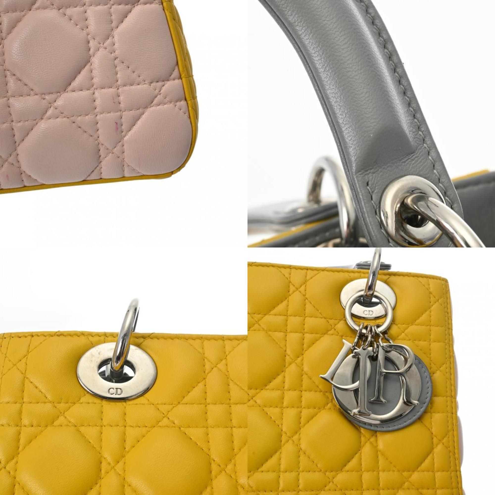 CHRISTIAN DIOR Christian Dior LADY Medium Bag Yellow/Grey/Pink Women's Lambskin Shoulder