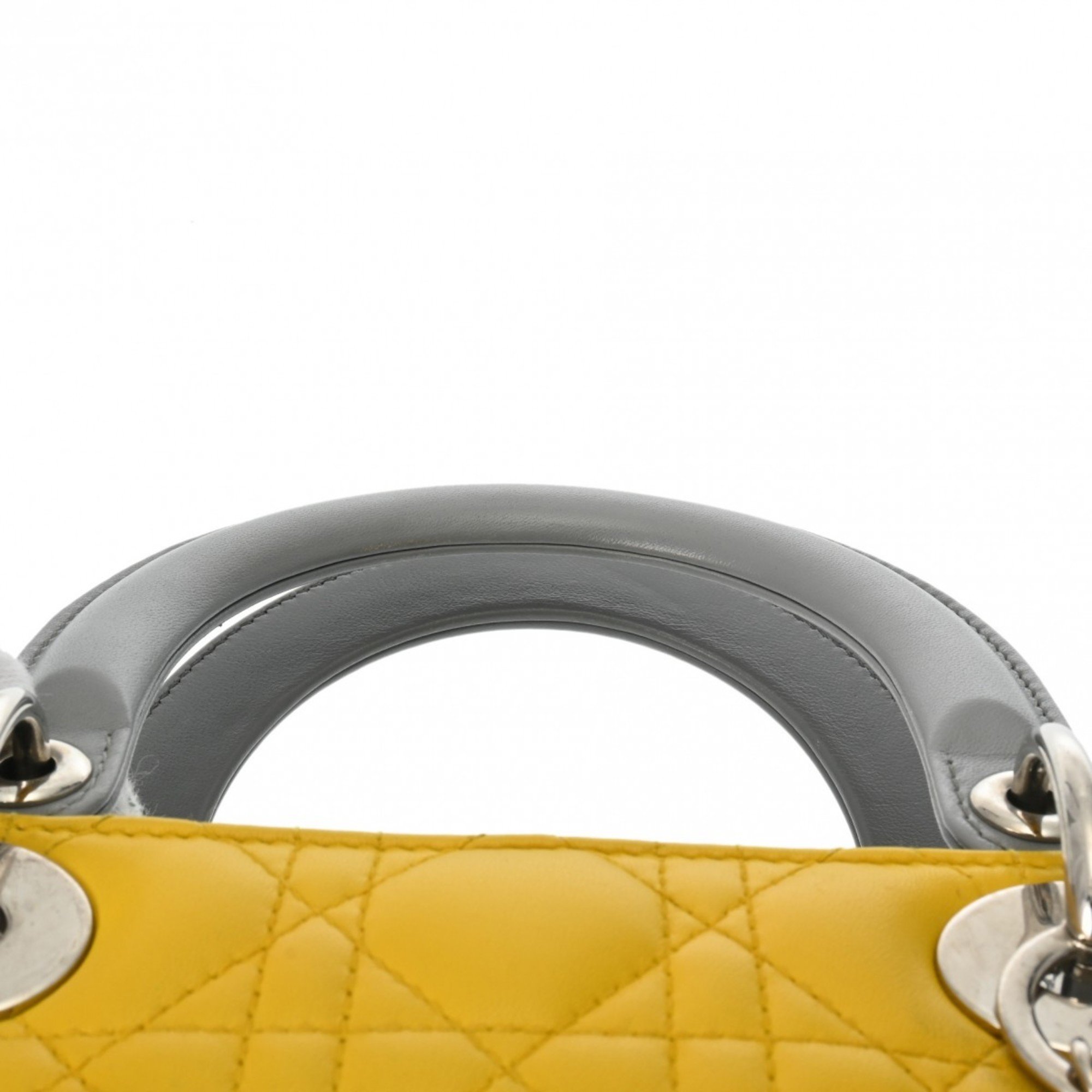 CHRISTIAN DIOR Christian Dior LADY Medium Bag Yellow/Grey/Pink Women's Lambskin Shoulder