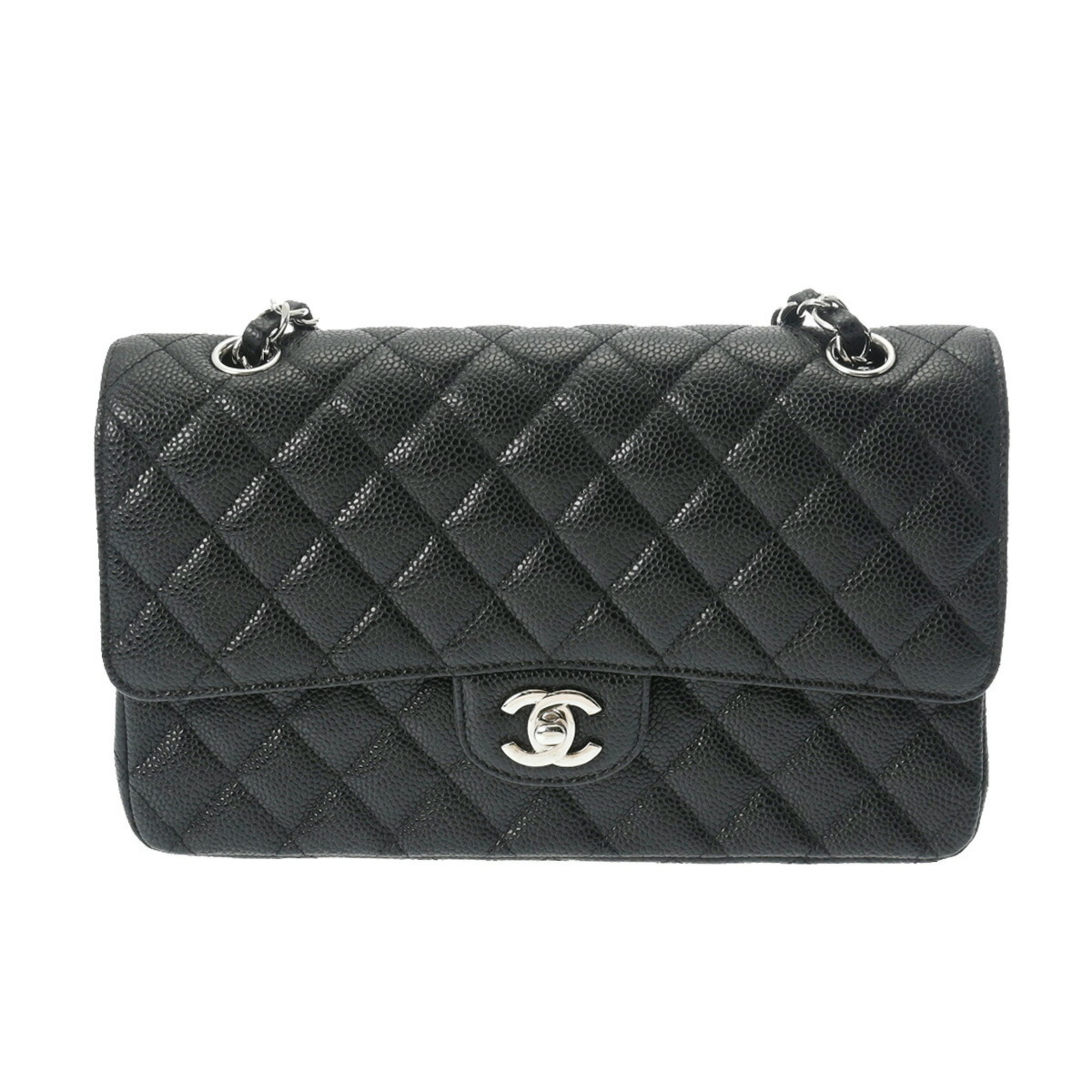 CHANEL Chanel Matelasse Chain Shoulder Double Flap 25cm Black A01112 Women's Caviar Skin Bag