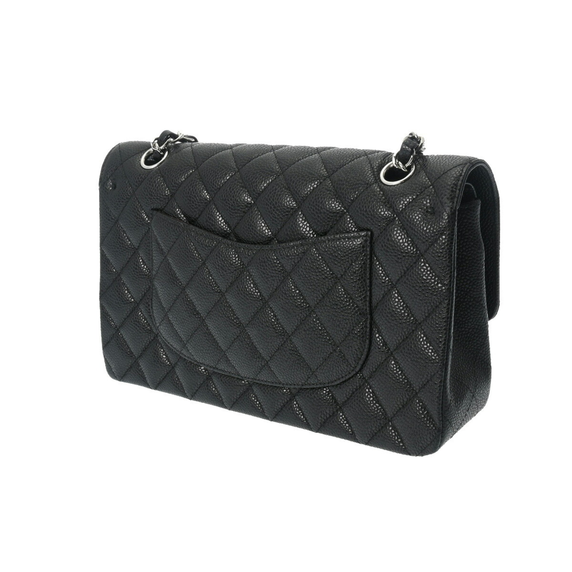 CHANEL Chanel Matelasse Chain Shoulder Double Flap 25cm Black A01112 Women's Caviar Skin Bag