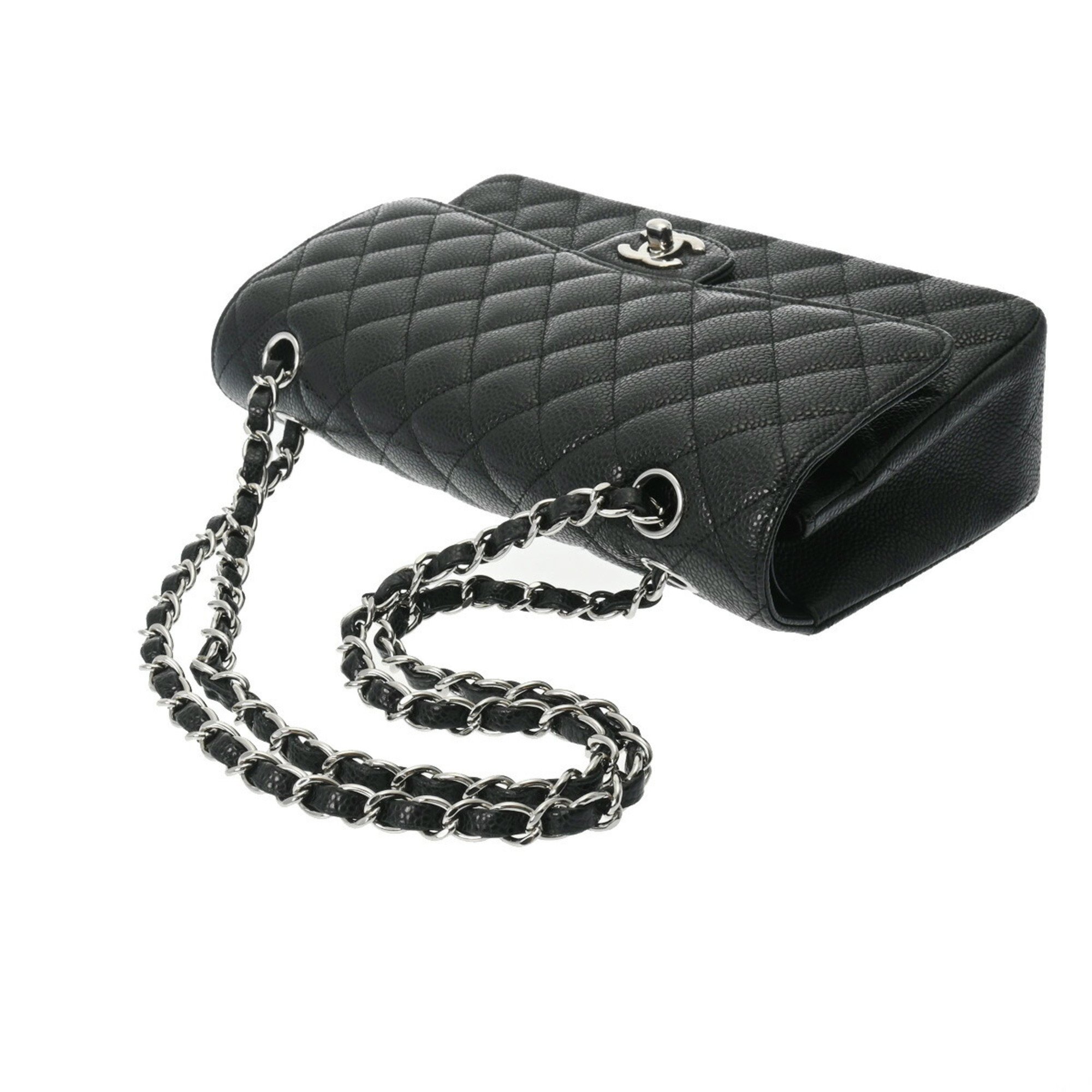 CHANEL Chanel Matelasse Chain Shoulder Double Flap 25cm Black A01112 Women's Caviar Skin Bag