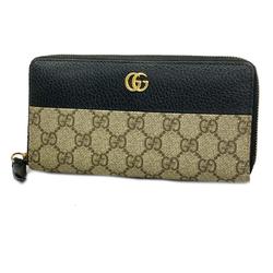 Gucci Long Wallet GG Marmont Supreme 456117 Leather Brown Black Women's