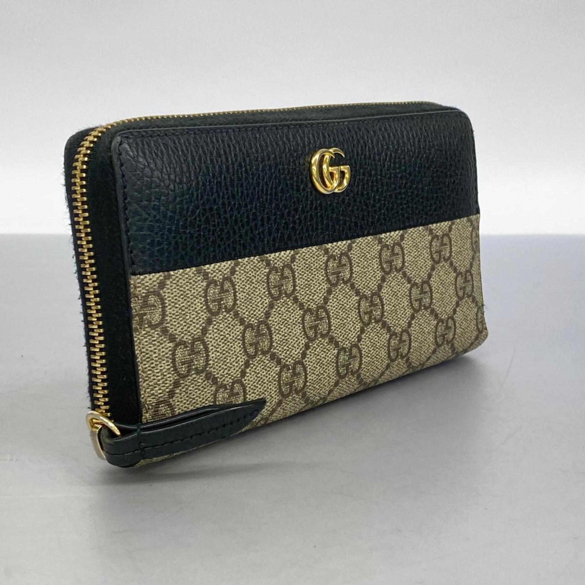 Gucci Long Wallet GG Marmont Supreme 456117 Leather Brown Black Women's