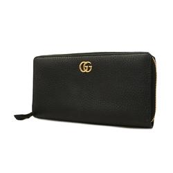 Gucci Long Wallet GG Marmont 456117 Leather Black Women's