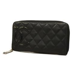 Chanel Long Wallet Cambon Lambskin Patent Leather Black Women's