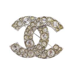 Chanel Brooch Coco Mark Rhinestone Metal Silver 06V Women's