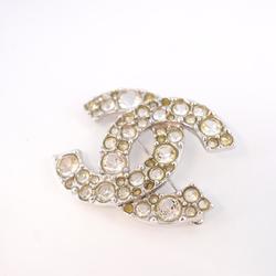 Chanel Brooch Coco Mark Rhinestone Metal Silver 06V Women's