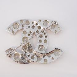 Chanel Brooch Coco Mark Rhinestone Metal Silver 06V Women's