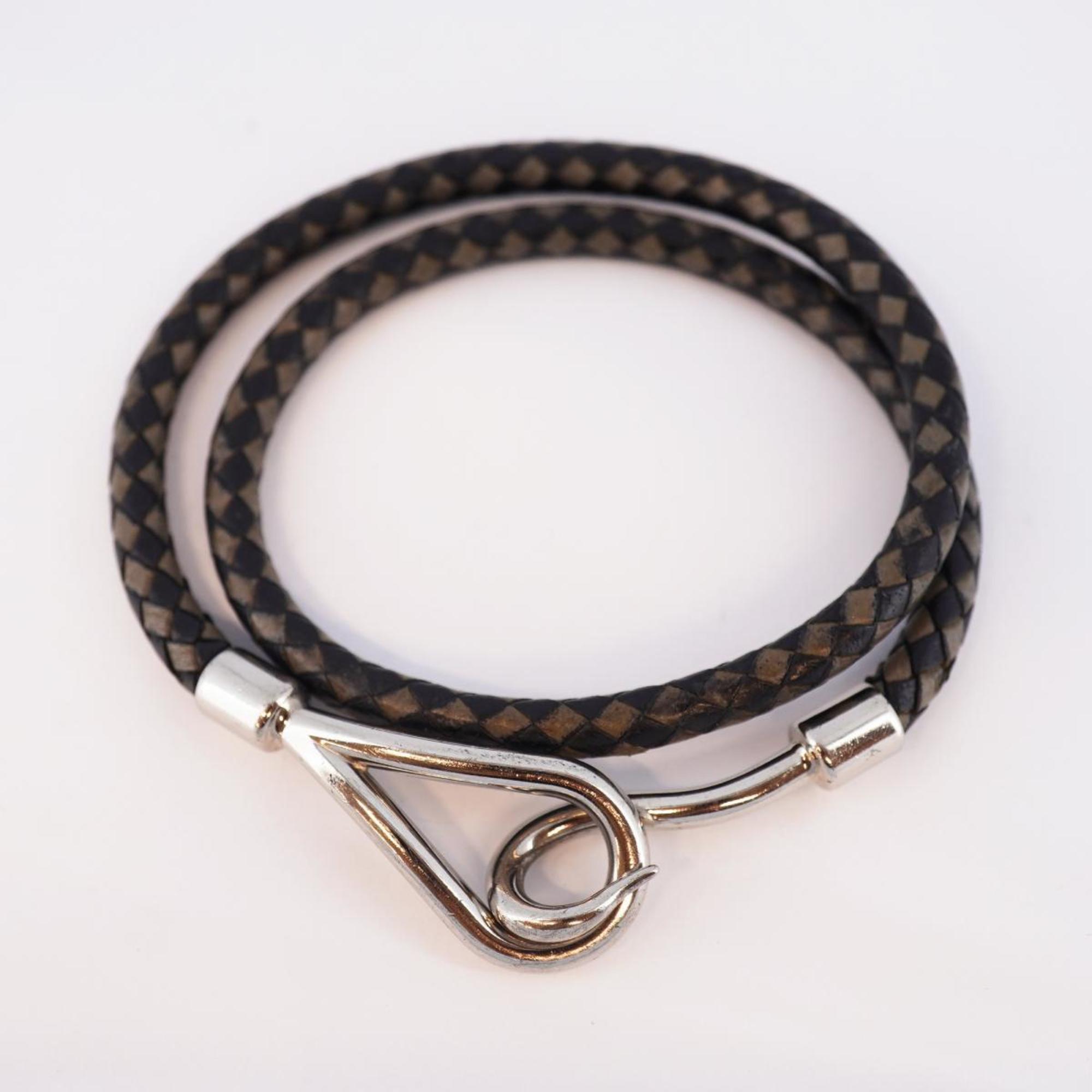 Hermes Bracelet Jumbo Hook Metal Material Leather Silver Black Men Women