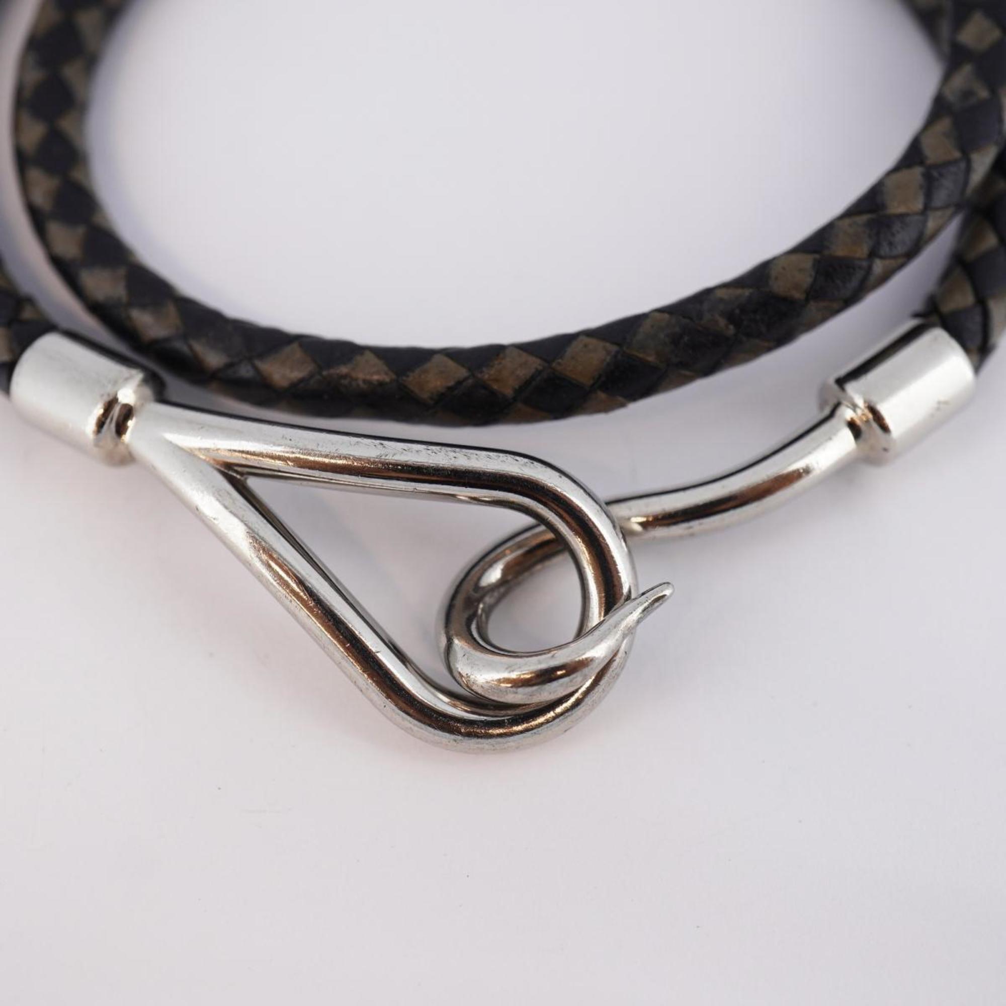 Hermes Bracelet Jumbo Hook Metal Material Leather Silver Black Men Women