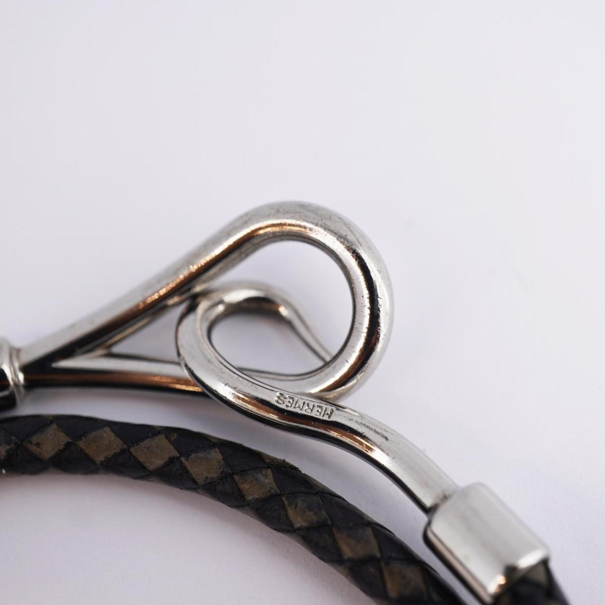 Hermes Bracelet Jumbo Hook Metal Material Leather Silver Black Men Women