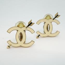 Chanel Earrings Coco Mark Bow and Arrow GP Plated Champagne Gold White 10P Women's