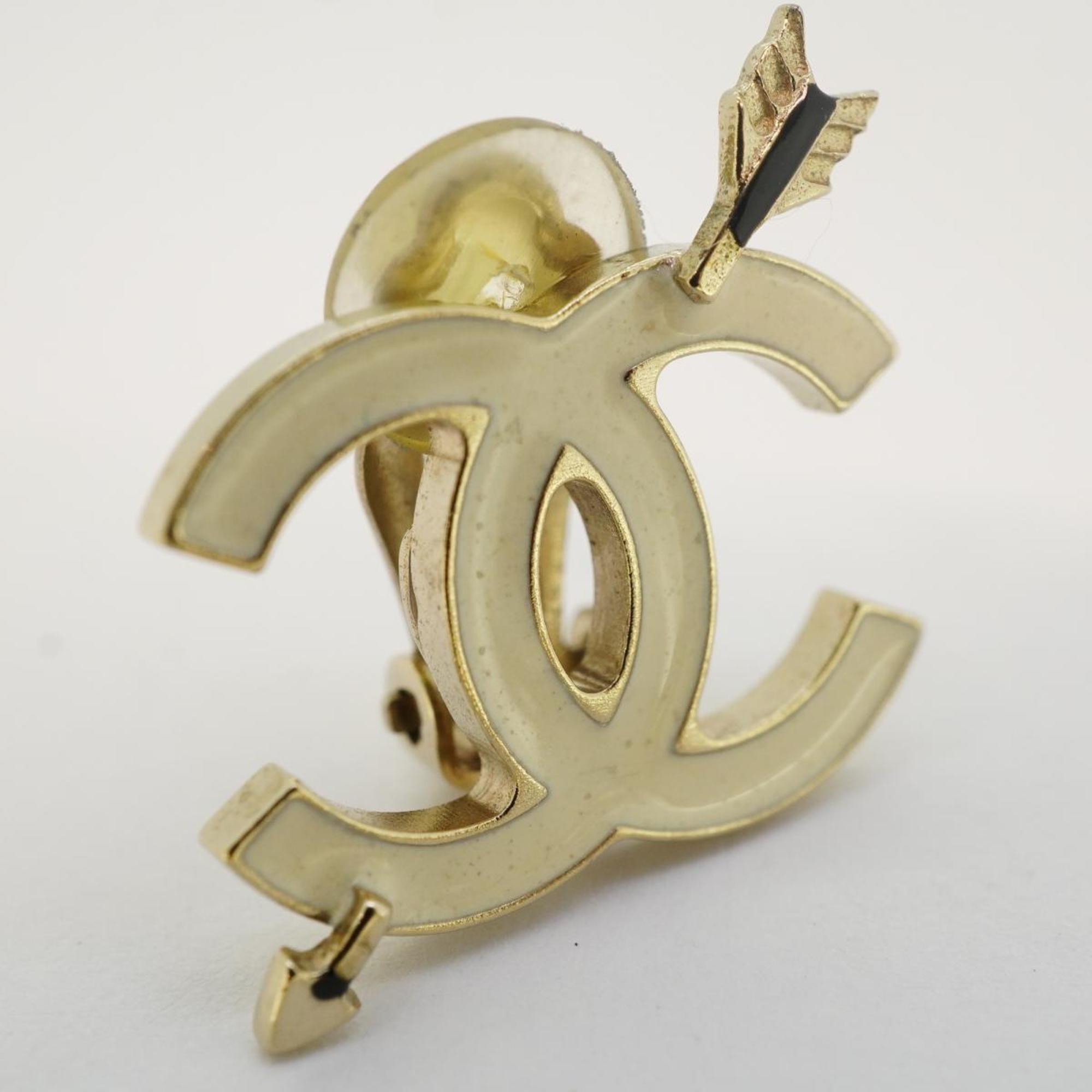 Chanel Earrings Coco Mark Bow and Arrow GP Plated Champagne Gold White 10P Women's