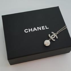 Chanel Necklace Coco Mark Ball Rhinestone Metal Silver B19V Women's